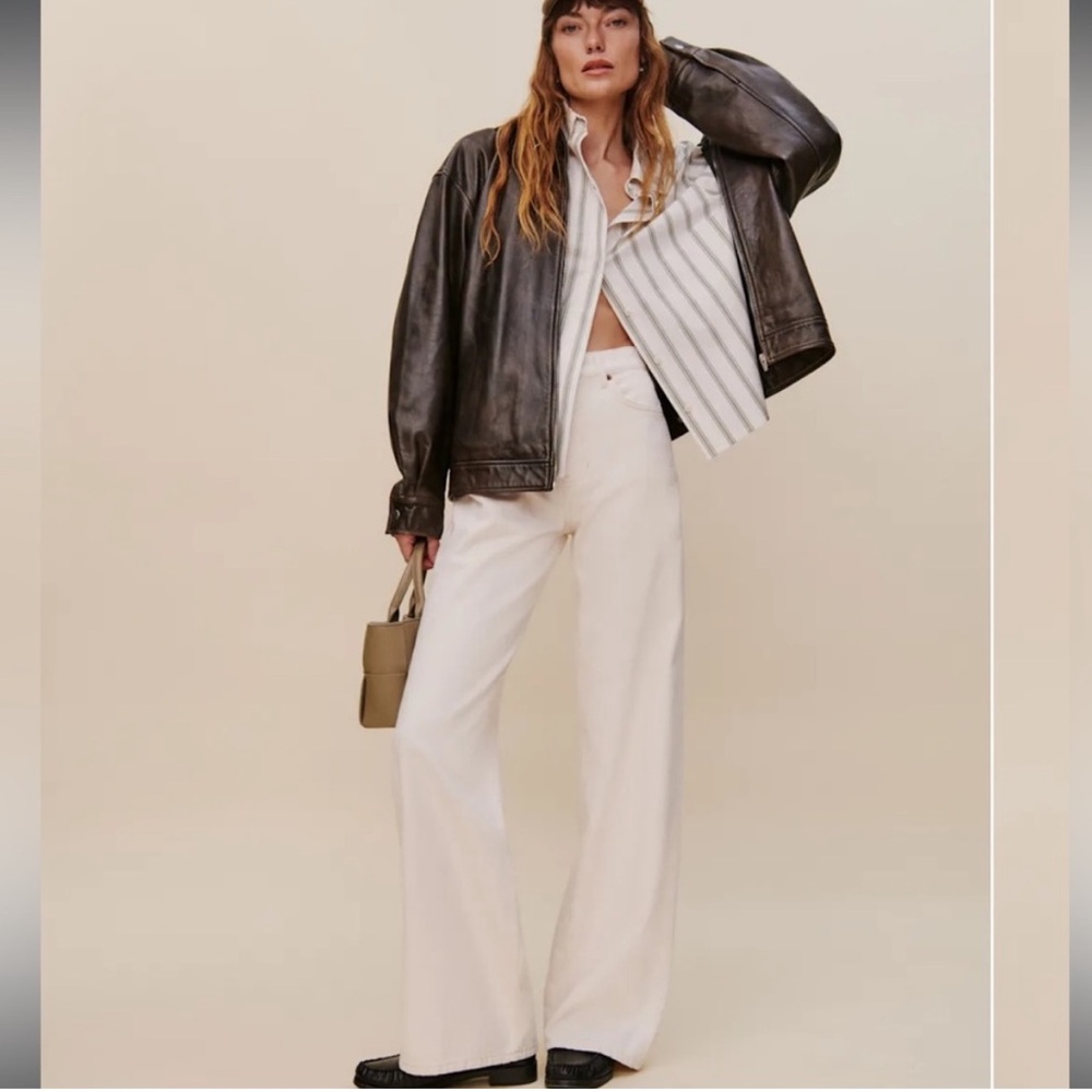 Reformation Cary High Rise Slouchy Wide Leg Jeans - Fior Di Latte